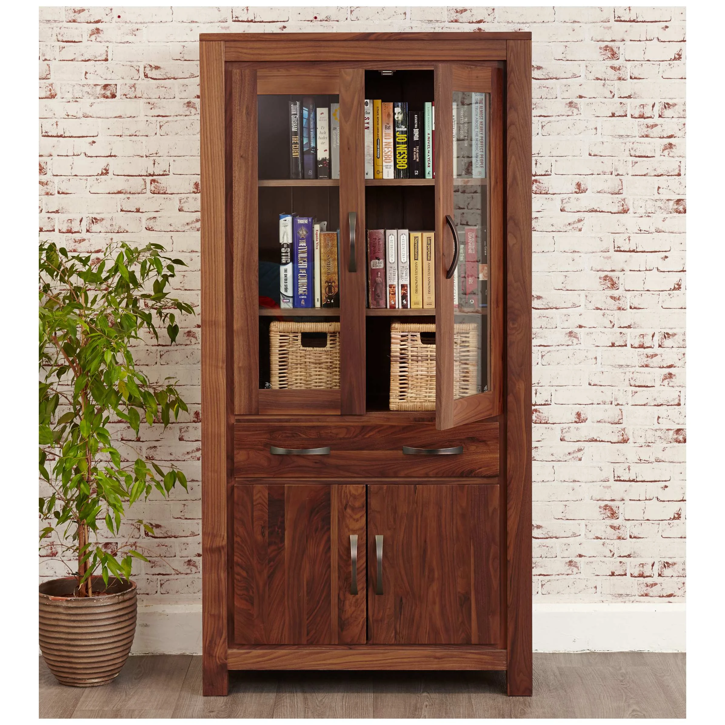 Fernhurst Solid Walnut Large Glazed Bookcase 2 Fernhurst Solid Walnut Large Glazed Bookcase - Image 2