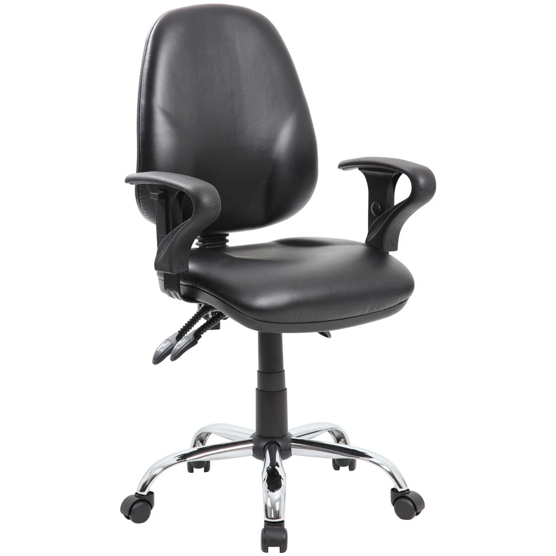 Comfort Ergo 3-Lever Leather Chrome Operator Chairs 3 Comfort Ergo 3-Lever Leather Chrome Operator Chairs - Image 3